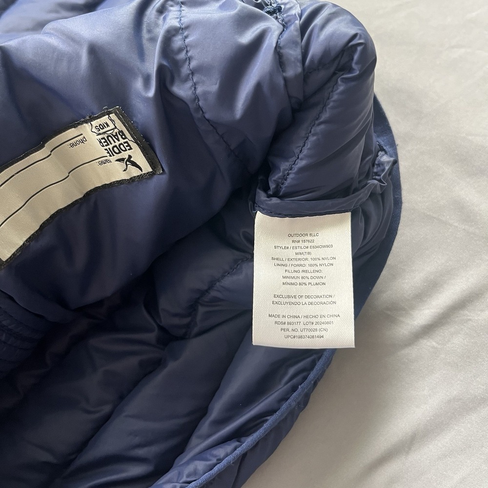 Eddie Bauer Jacket Youth M 7/8 Blue 650 Down Fill Packable Puffer Full Zip - Picture 6 of 9